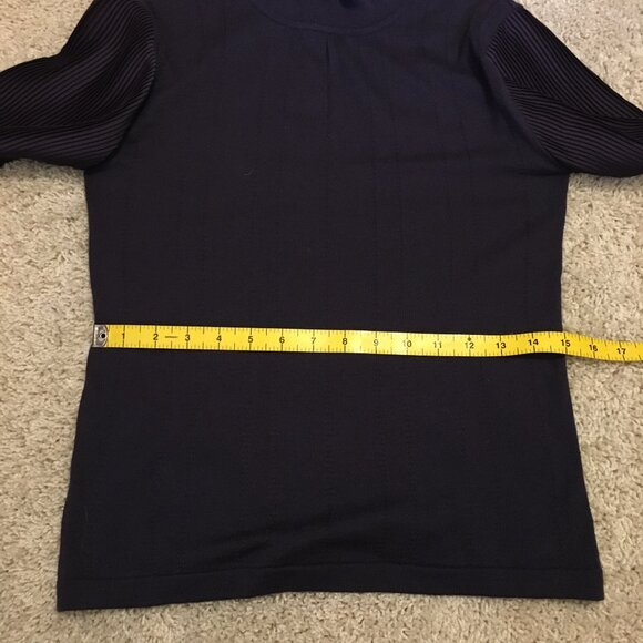 Plum Ribbed Balloon Sleeve Knit Mock Neck Frilly Sweater - Picture 13 of 16